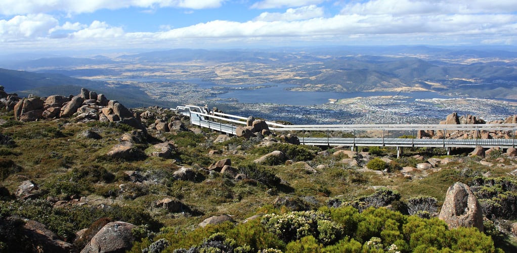 The view over Hobart from Mt Wellington. Picture: Andrea Schaffer